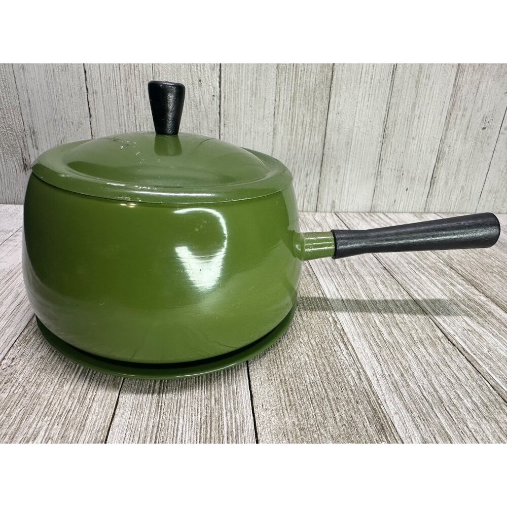 Vtg Green Pot Metal Retro 70's Style MCM Lid Plate Handle 4.5" DIA 3" Tall